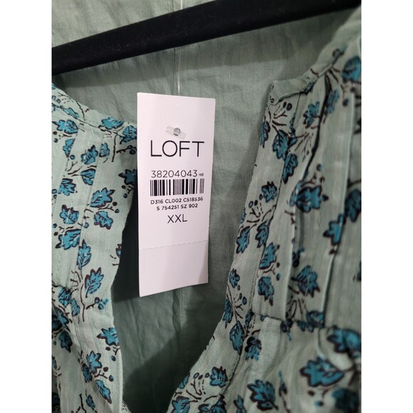 LOFT NWT Plus Size XXL Green Floral Pleated Flounce Mini Dress Spring 2025 - Picture 3 of 8